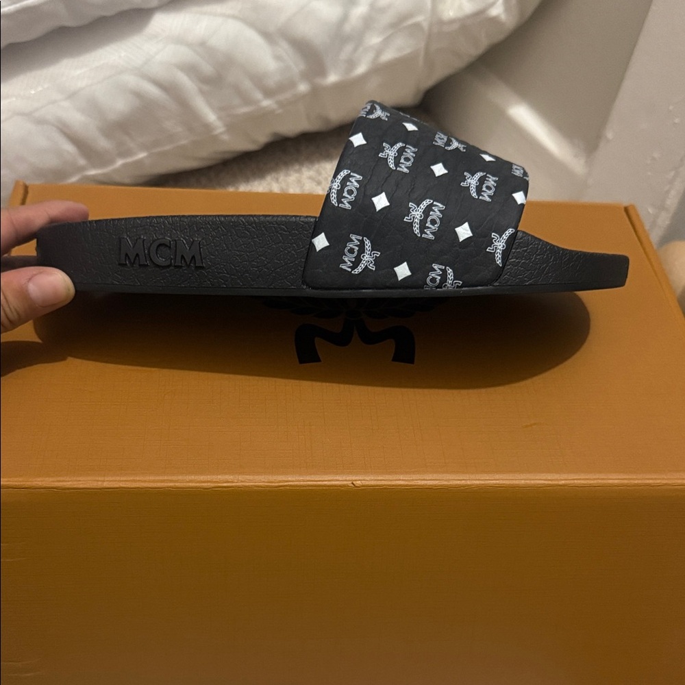MCM Black Logo Slide Sandals